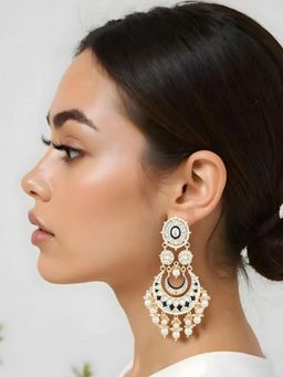 I Jewels - Gold Plated Traditional Meenakari Kundan & Pearls Chandbali Earring