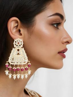 I Jewels - Gold Plated Traditional Kundan & Pearl Drop Dangle Earring Wine