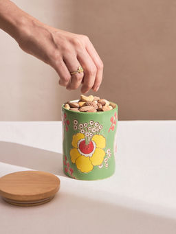 Chumbak - Green Hibiscus Bloom Storage Jar