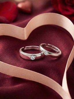 Ornate Jewels - 925 Silver American Diamond Adjustable Couple Ring For Men & Women