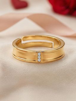 Ornate Jewels - 925 Silver 18K Gold Plated American Diamond Solitaire Adjustable Ring For Men & Boys