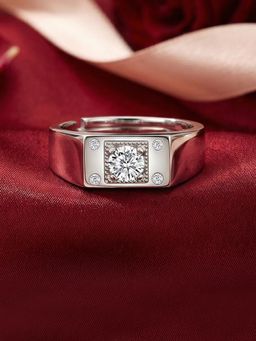 Ornate Jewels - 925 Silver 1 Carat American Diamond Sunshine Adjustable Ring For Men & Boys