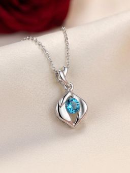 Ornate Jewels - 925 Silver Rhodium Plated Round Blue Topaz Pendant with Chain for Women & Girls