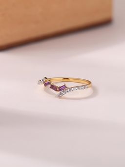 Ornate Jewels - 925 Silver 18K Gold Plated Natural African Amethyst Trio Blush Ring for Women & Girls