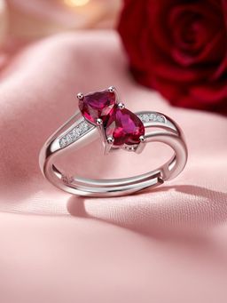 Ornate Jewels - 925 Silver 1.20 Carat Red Ruby Heart Adjustable Ring for Women & Girls