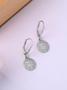 Ornate Jewels - 925 Silver Round American Diamond Glimmering Halo Dangle Earring for Women & Girls