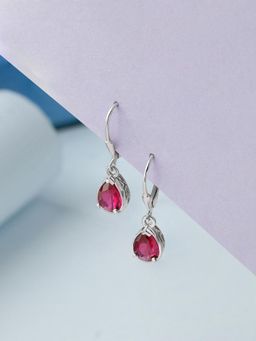 Ornate Jewels - 925 Silver Rhodium Plated Pear Red Ruby Radiance Dangle Earring for Women & Girls