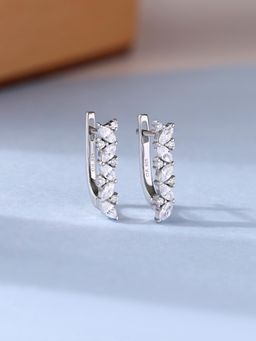 Ornate Jewels - 925 Silver Rhodium Plated American Diamond Sparkle Hoops Earring for Women & Girls