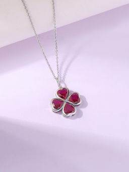 Ornate Jewels - 925 Silver Rhodium Plated Heart Red Ruby Lucky Heart Necklace for Women & Girls