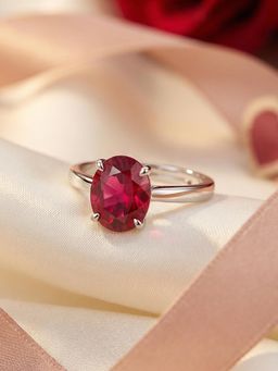Ornate Jewels - 925 Silver 1.86 Carat Oval Red Ruby Dazzling Halo Adjustable Ring for Women & Girls