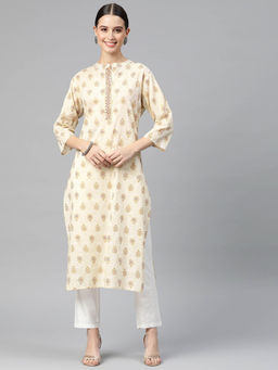 Readiprint - Straight Style Cotton Fabric Beige Color Kurti