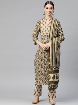 Readiprint - Straight Style Cotton Fabric Green Kurta and Pant with Dupatta (Set of 3)