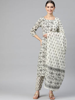 Readiprint - Straight Style Cotton Fabric Black Kurta with Pant & Dupatta (Set of 3)