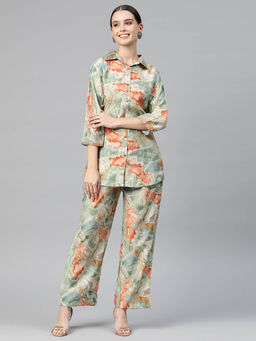 Readiprint - Shirt Style Silk Fabric Green Color Co-Ord Set (Set of 2)