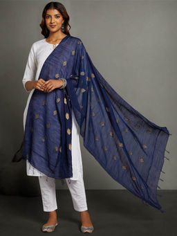 ArtEastri - Navy Blue Zari Woven Jacquard Cotton Dupatta