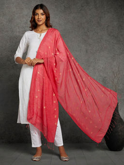 ArtEastri - Peach Zari Woven Jacquard Cotton Dupatta