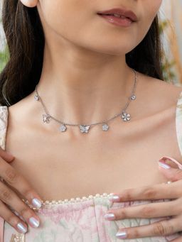 Shaya by CaratLane - 925 Silver Shaya by CaratLane White Iris Flower & Butterfly Necklace