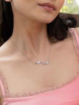 Shaya by CaratLane - 925 Silver Shaya by CaratLane White Mariposa Butterfly & Flower Necklace