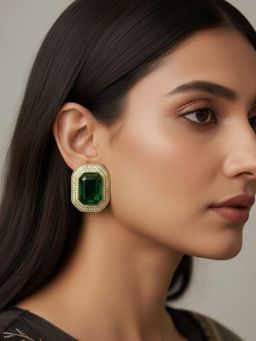 Accessorize London - Green Kalakrith Milano Elegant Stud Octa Earrings