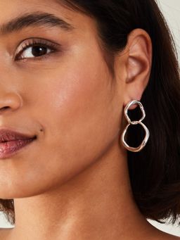 Accessorize London - Sterling Silver-Plated Double Hoop Drop Earrings