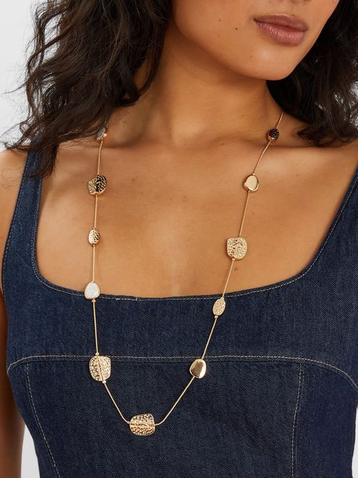 Accessorize London White Pearl Long Textured Pendant Station Necklace