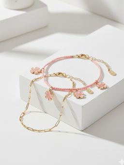 Accessorize London - Pink Flower Charm Anklets (Pack of 2)