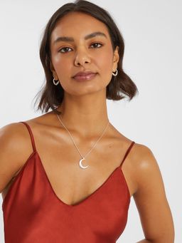 Accessorize London - Sterling Silver-Plated Sparkle Moon Pendant Necklace