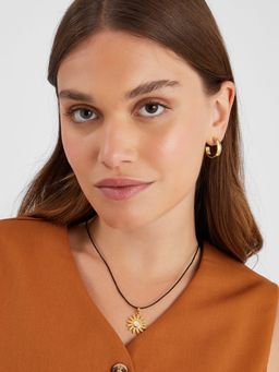 Accessorize London - White 14K Gold-Plated Sun Pendant Cord Necklace