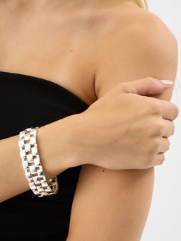 Accessorize London - Silver Brick Link Stretch Bracelet