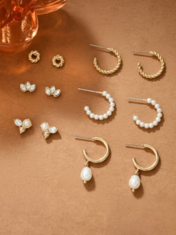 Accessorize London - White Pearl Stud & Hoop Earrings (Pack of 6)