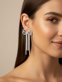 Accessorize London - White Diamante Bow Drop Earrings