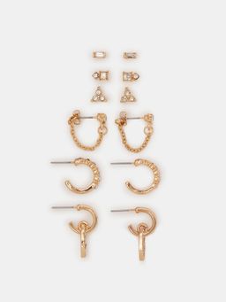 Accessorize London - Gold Pave Hoop & Stud Earrings (Pack of 6)