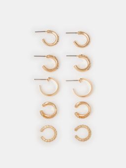 Accessorize London - Gold Diamante Hoop & Cuff Earrings (Pack of 5)