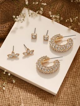 Accessorize London - Gold Pave Hoop & Stud Earrings (Pack of 3)