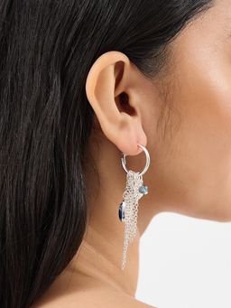 Accessorize London - Blue Gem Charm Hoop Drop Earrings