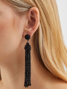 Accessorize London - Black Beaded Tassel Long Drop Earrings