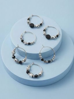 Accessorize London - Black Bead Sparkle Huggie Hoops (Pack of 3)