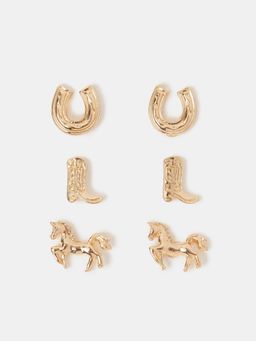 Accessorize London - Gold Western Stud Earrings (Pack of 3)