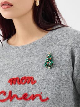 Accessorize London - Green Beaded Christmas Tree Brooch