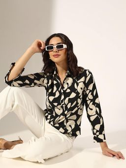 SHOWOFF - Abstract Black Button Down Shirt