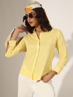SHOWOFF - Pinstriped Yellow Button Down Shirt