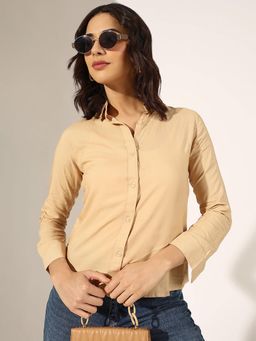 SHOWOFF - Beige Long Sleeve Button Down Shirt