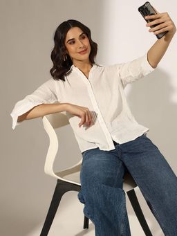 SHOWOFF - Textured White Button Down Shirt