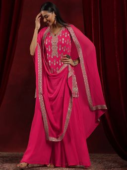 Libas Art - Women Pink Embellished Kurta with Palazzo and Dupatta (Set of 3)