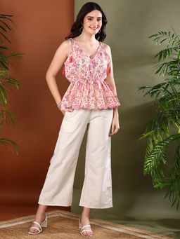 Stylum - Women Pink Floral Top with Pant (Set of 2)