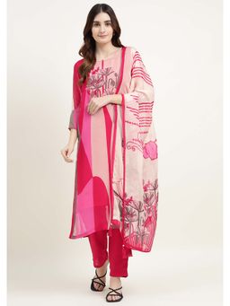 Zari Jaipur - Women Pink Floral Kurta with Pant and Dupatta (Set of 3)