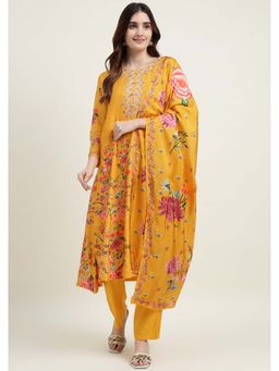Zari Jaipur - Women Yellow Floral Kurta with Pant and Dupatta (Set of 3)