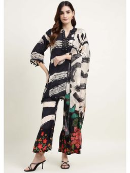 Zari Jaipur - Women Black Printed Kurta with Pant and Dupatta (Set of 3)