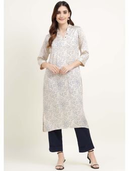 Zari Jaipur - Women Blue Printed Kurta with Pant (Set of 2)