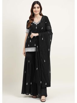 Zari Jaipur - Women Black Embroidered Kurta with Sharara and Dupatta (Set of 3)